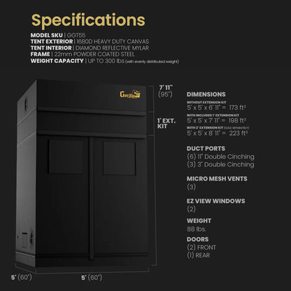5x5 Grow Tent Kit Pro - Hydroponic with X750